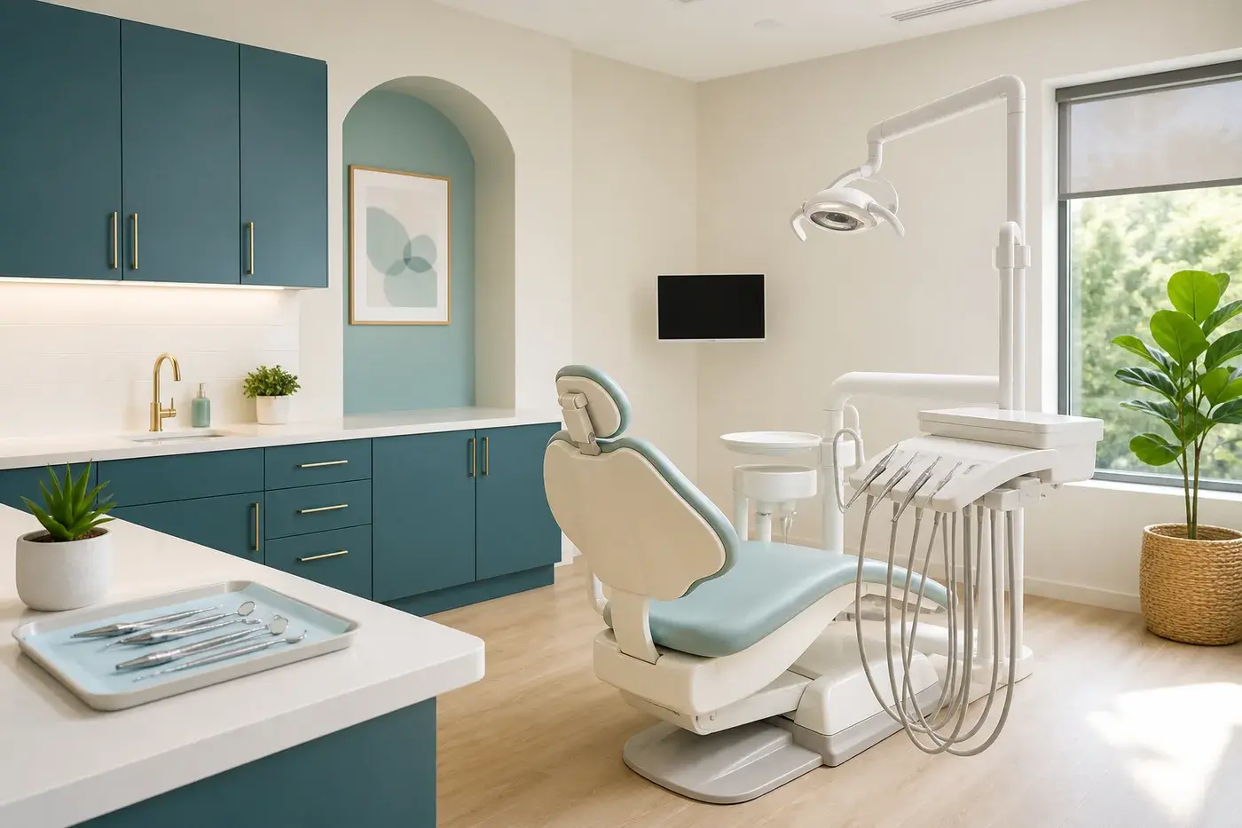 Synthetic image of a clean, bright dental treatment room